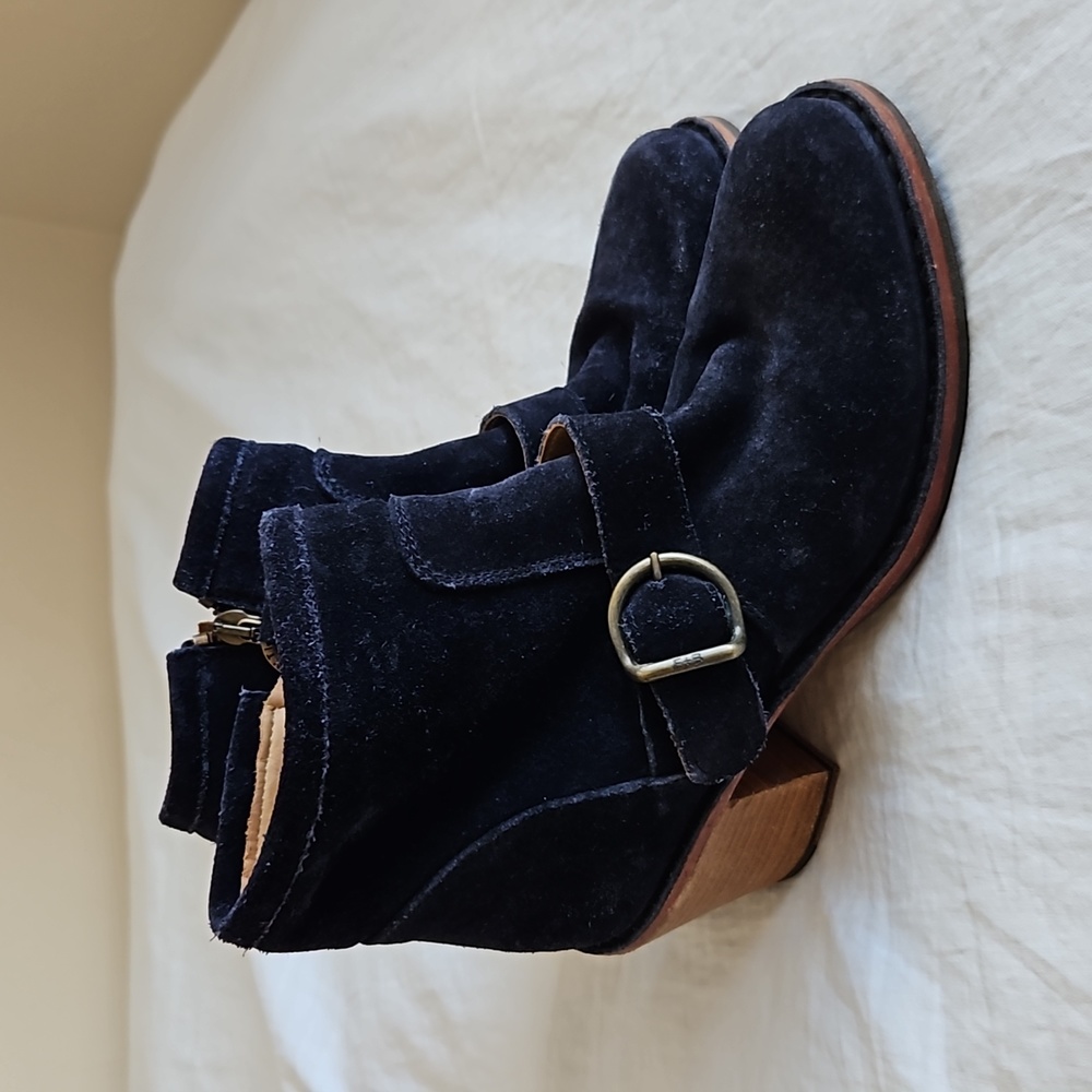 Fiorentini + Baker Buckle Black Suede Heeled Booties Size EU 37 US 7